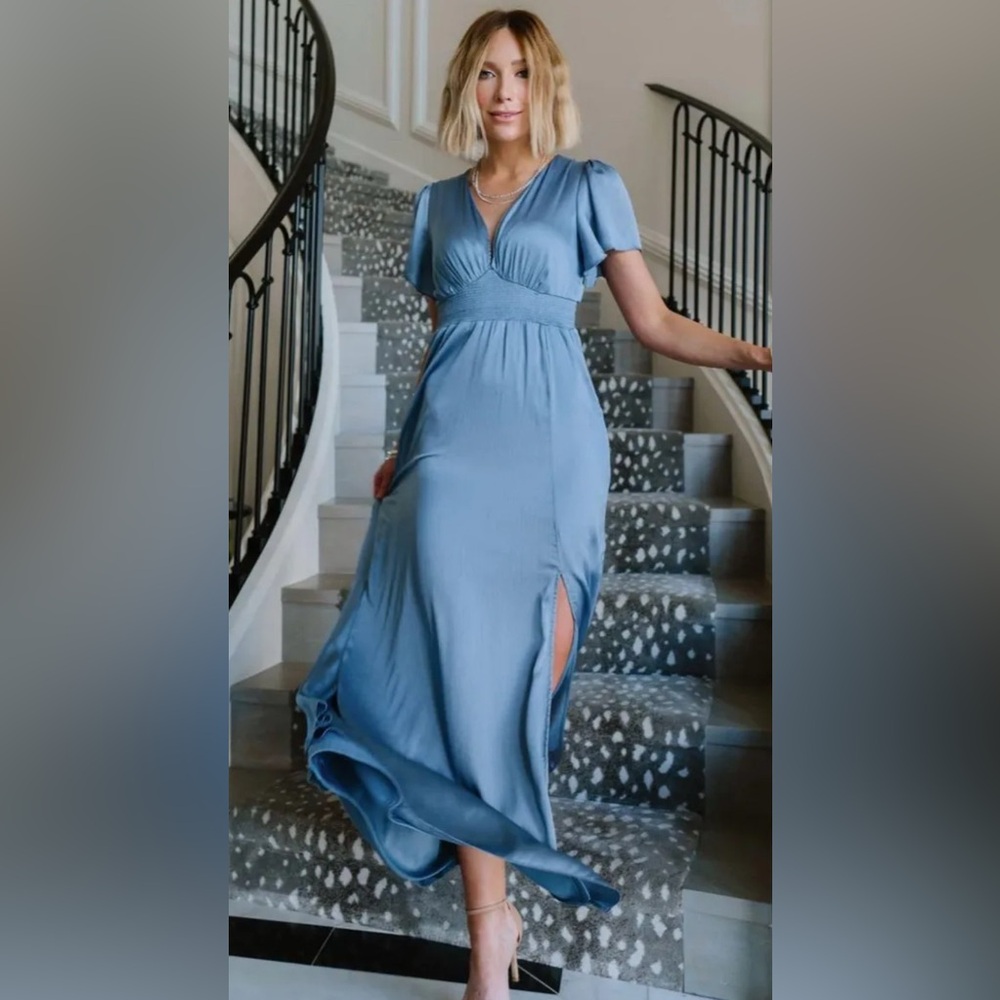 Baltic Born Soft Blue V-Neck Maxi Dress with Side Slit